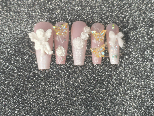 【press on nail】pink angle