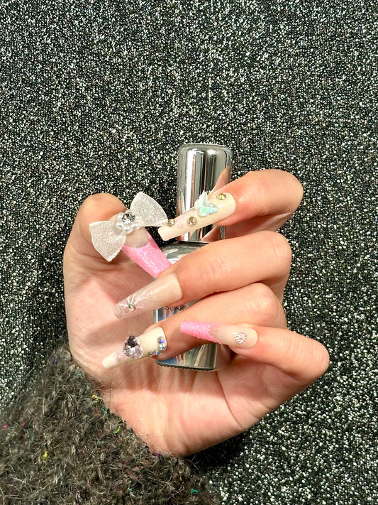 【Original Designs】barbie/pink/bow tie/glitter 100%Handmade