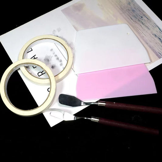 【DIY TOOLS SET】Include Flat and pointed Spatula +Scraper+tape+metal nozzles+thiner