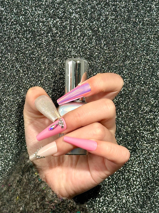【machine made】long/pink/shimmer/elegant 24PCS