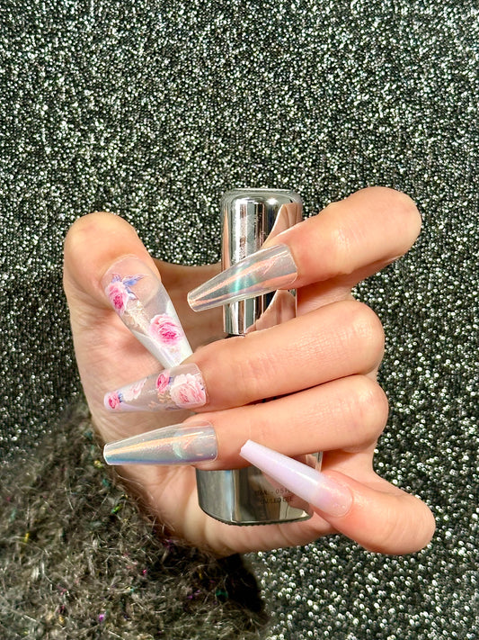 【Machine Made】rose/laser/shimmer/transparent 24PCS